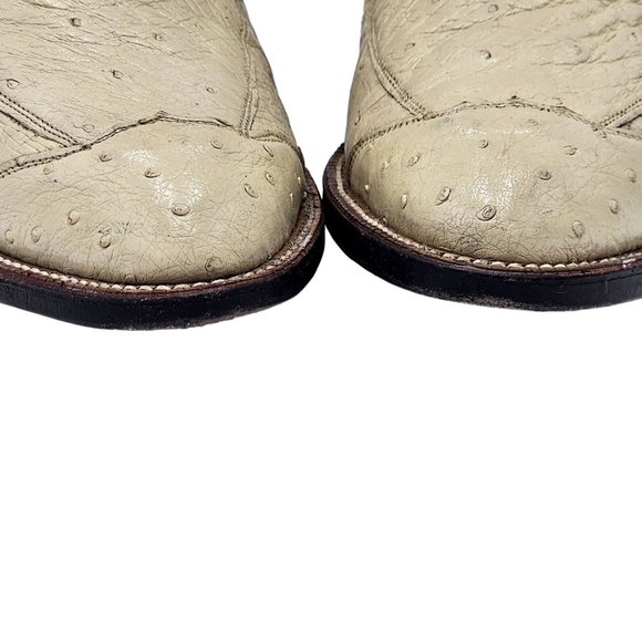 Vintage Cowboy Boots Quill Ostrich Cream Ivory Sanders Men's 7.5D Western Boots - Picture 10 of 16